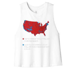 Funny Trump Better Coverage Red And Blue County Votes Us Map Women's Racerback Cropped Tank