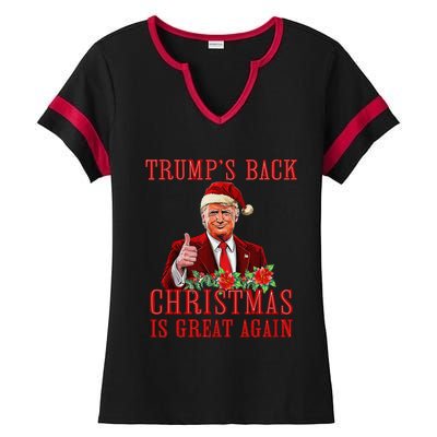 Funny Trump Back Santa Claus Make Christmas Great Again 2024 Ladies Halftime Notch Neck Tee