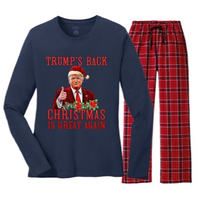 Funny Trump Back Santa Claus Make Christmas Great Again 2024 Women's Long Sleeve Flannel Pajama Set 