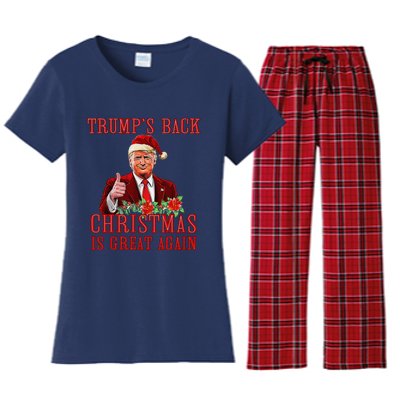 Funny Trump Back Santa Claus Make Christmas Great Again 2024 Women's Flannel Pajama Set