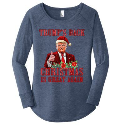 Funny Trump Back Santa Claus Make Christmas Great Again 2024 Women's Perfect Tri Tunic Long Sleeve Shirt