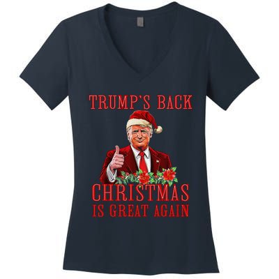 Funny Trump Back Santa Claus Make Christmas Great Again 2024 Women's V-Neck T-Shirt