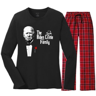 Funny The Biden Crime Family Anti Biden Liberals Democrats Women's Long Sleeve Flannel Pajama Set 