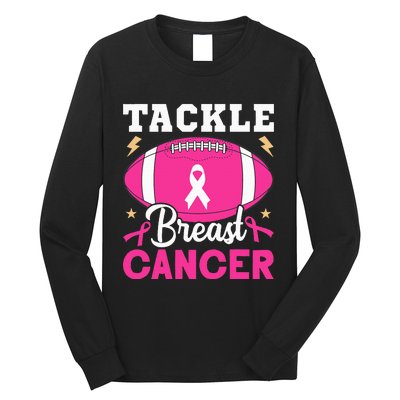 Footbal Tackle Breast Cancer Awareness Pink Ribbon October Long Sleeve Shirt