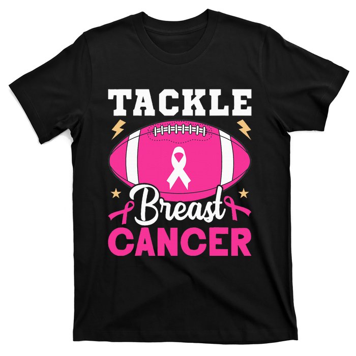 Footbal Tackle Breast Cancer Awareness Pink Ribbon October T-Shirt