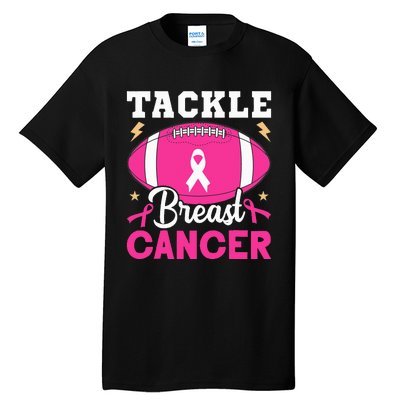 Footbal Tackle Breast Cancer Awareness Pink Ribbon October Tall T-Shirt