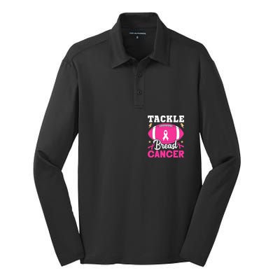 Footbal Tackle Breast Cancer Awareness Pink Ribbon October Silk Touch Performance Long Sleeve Polo