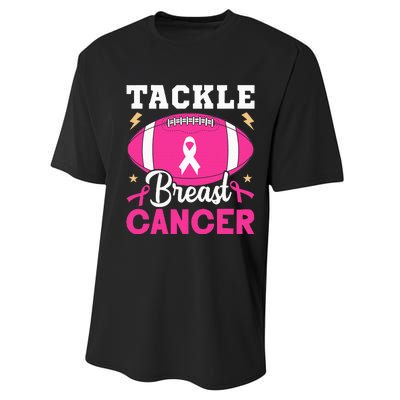 Footbal Tackle Breast Cancer Awareness Pink Ribbon October Performance Sprint T-Shirt