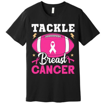 Footbal Tackle Breast Cancer Awareness Pink Ribbon October Premium T-Shirt