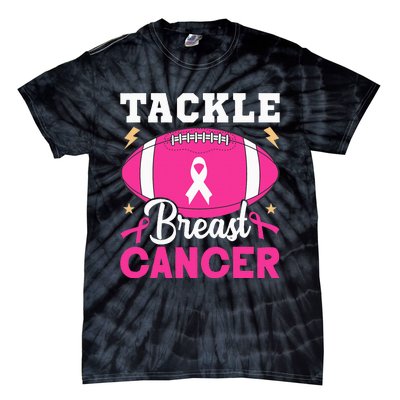 Footbal Tackle Breast Cancer Awareness Pink Ribbon October Tie-Dye T-Shirt