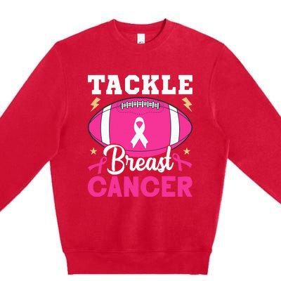 Footbal Tackle Breast Cancer Awareness Pink Ribbon October Premium Crewneck Sweatshirt