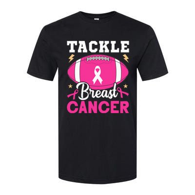 Footbal Tackle Breast Cancer Awareness Pink Ribbon October Softstyle CVC T-Shirt