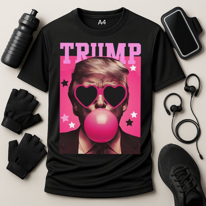Funny Trump B.U.B.B.L.E Gum Sunglass Heart Cooling Performance Crew T-Shirt