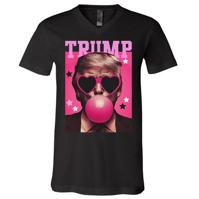 Funny Trump B.U.B.B.L.E Gum Sunglass Heart V-Neck T-Shirt
