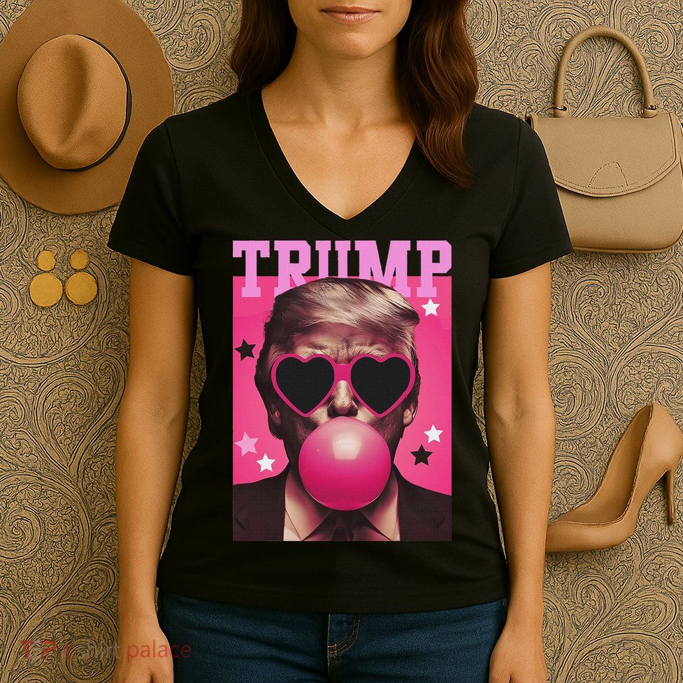 Funny Trump B.U.B.B.L.E Gum Sunglass Heart Women's V-Neck T-Shirt