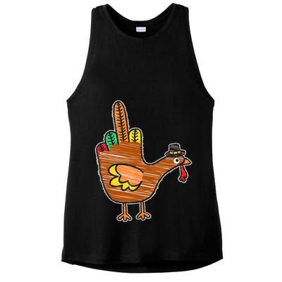 Flipping The Bird Thanksgiving Turkey Funny Drawing Ladies PosiCharge Tri-Blend Wicking Tank