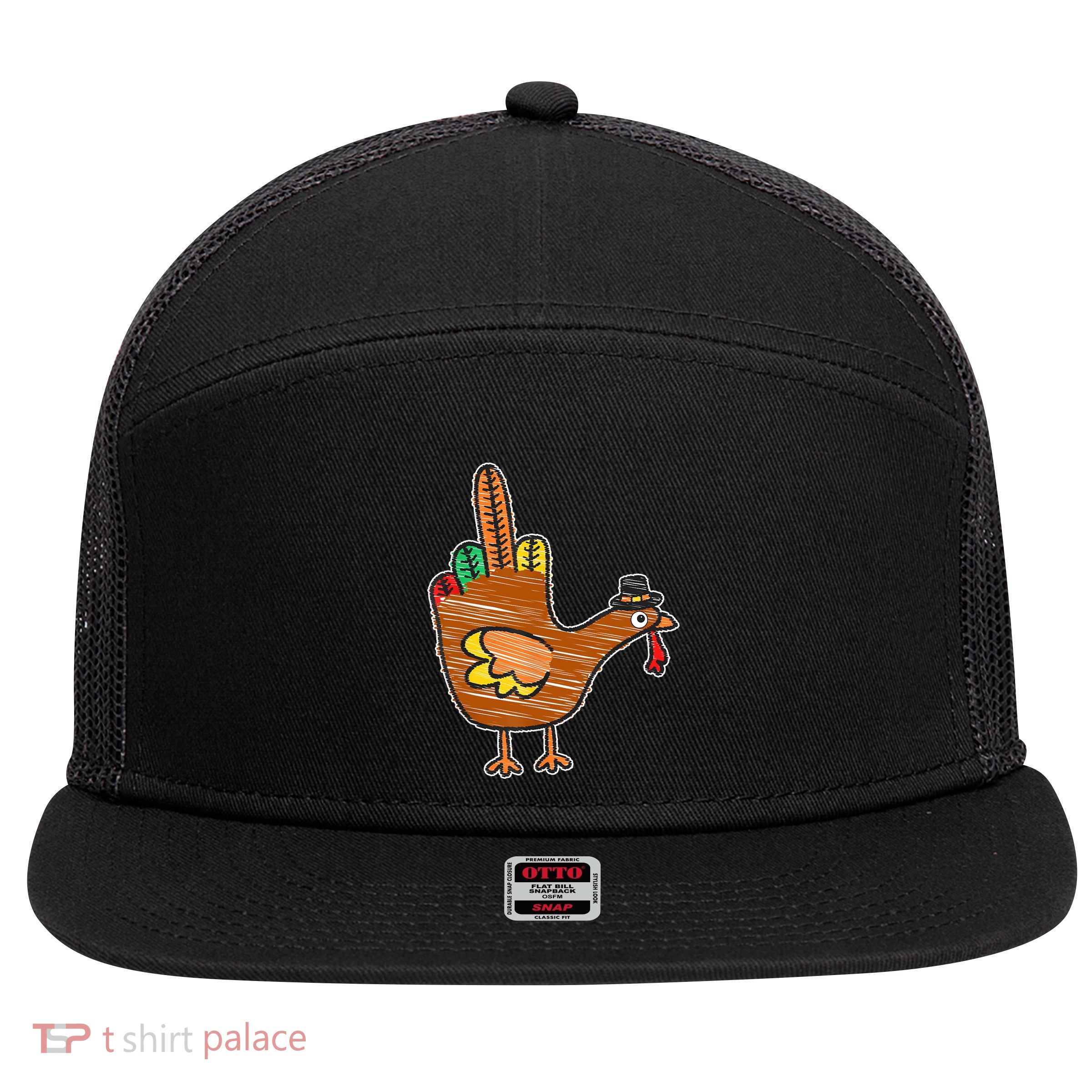 Flipping The Bird Thanksgiving Turkey Funny Drawing 7 Panel Mesh Trucker Snapback Hat