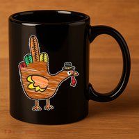Flipping The Bird Thanksgiving Turkey Funny Drawing 11oz C Handle Ceramic Mug