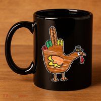 Flipping The Bird Thanksgiving Turkey Funny Drawing 11oz C Handle Ceramic Mug