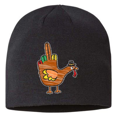 Flipping The Bird Thanksgiving Turkey Funny Drawing Sustainable Beanie