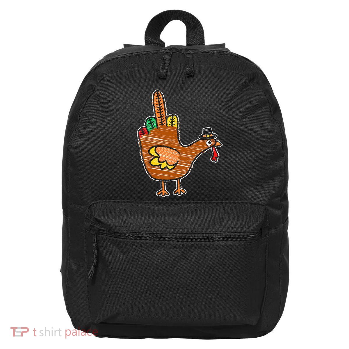 Flipping The Bird Thanksgiving Turkey Funny Drawing 16 in Basic Backpack