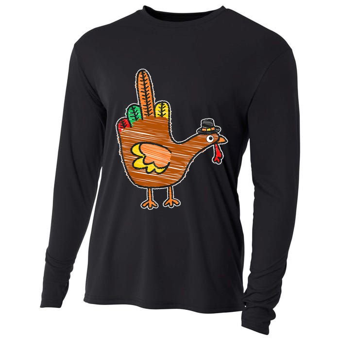 Flipping The Bird Thanksgiving Turkey Funny Drawing Cooling Performance Long Sleeve Crew