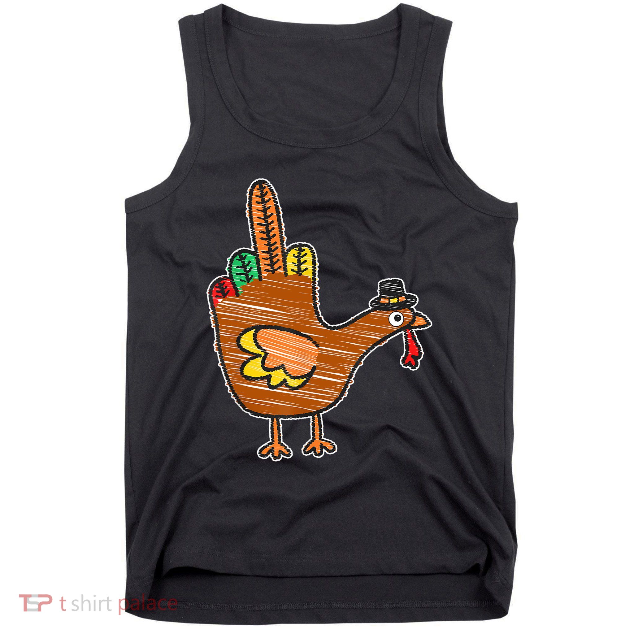 Flipping The Bird Thanksgiving Turkey Funny Drawing Tank Top