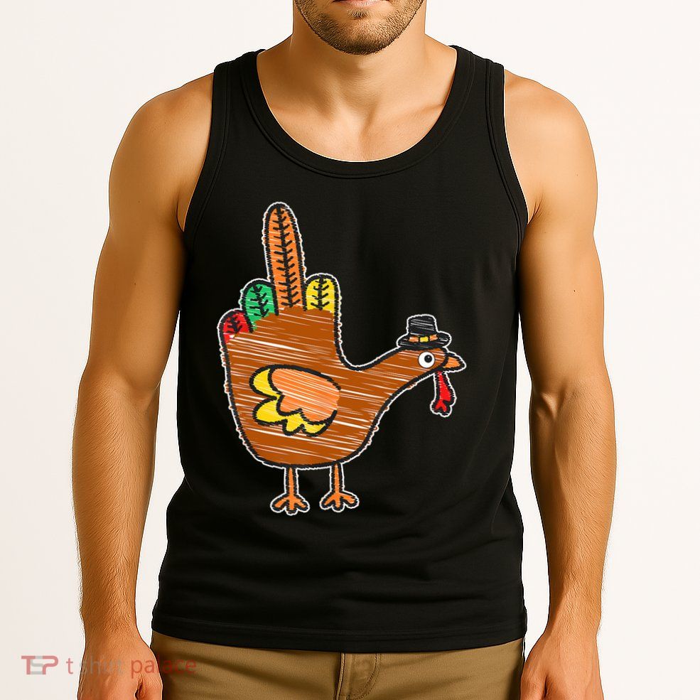Flipping The Bird Thanksgiving Turkey Funny Drawing Tank Top