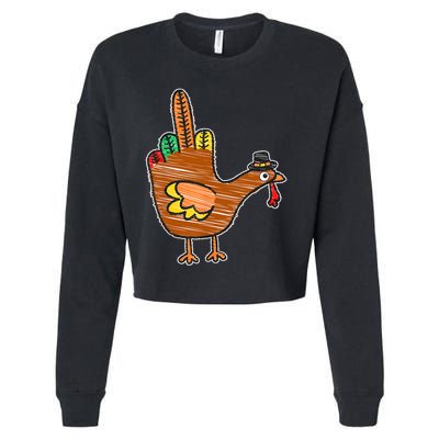 Flipping The Bird Thanksgiving Turkey Funny Drawing Cropped Pullover Crew
