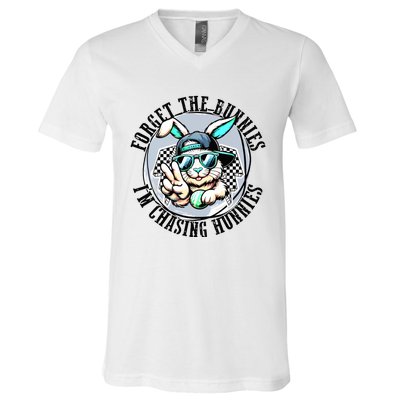 Forget The Bunnies Im Chasing Hunnies Easter Bunny V-Neck T-Shirt