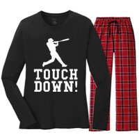 Funny Touchdown Baseball Football Sports Gift Women's Long Sleeve Flannel Pajama Set 