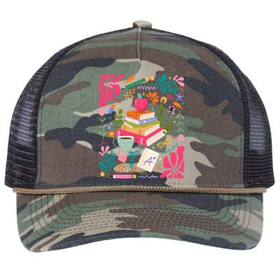 Floral Teacher Back To School Fall Retro Rope Trucker Hat Cap