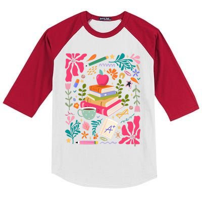 Floral Teacher Back To School Fall Kids Colorblock Raglan Jersey