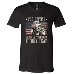 Funny The British Blew A 13 Colony Lead 4th Of July Us Flag V-Neck T-Shirt