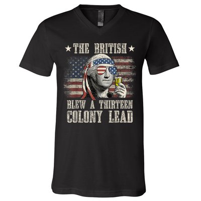 Funny The British Blew A 13 Colony Lead 4th Of July Us Flag V-Neck T-Shirt