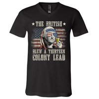 Funny The British Blew A 13 Colony Lead 4th Of July Us Flag V-Neck T-Shirt