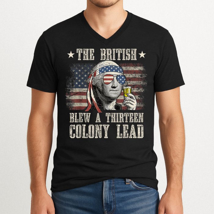 Funny The British Blew A 13 Colony Lead 4th Of July Us Flag V-Neck T-Shirt