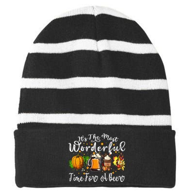 Fall Thanksgiving Beer Festive Celebration Striped Beanie with Solid Band