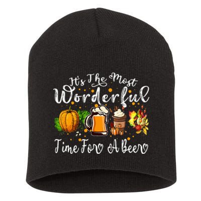 Fall Thanksgiving Beer Festive Celebration Short Acrylic Beanie