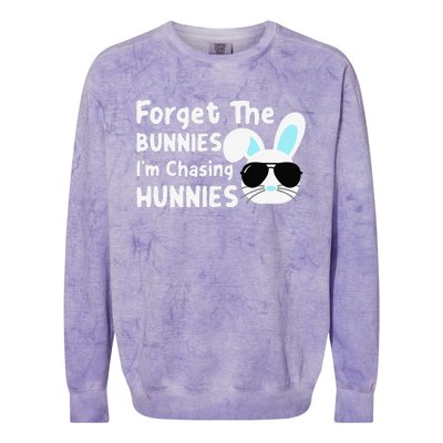 Forget The Bunnies Im Chasing Hunnies Easter Bunnies Colorblast Crewneck Sweatshirt