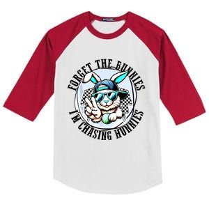 Forget The Bunnies Im Chasing Hunnies Easter Bunny Kids Colorblock Raglan Jersey