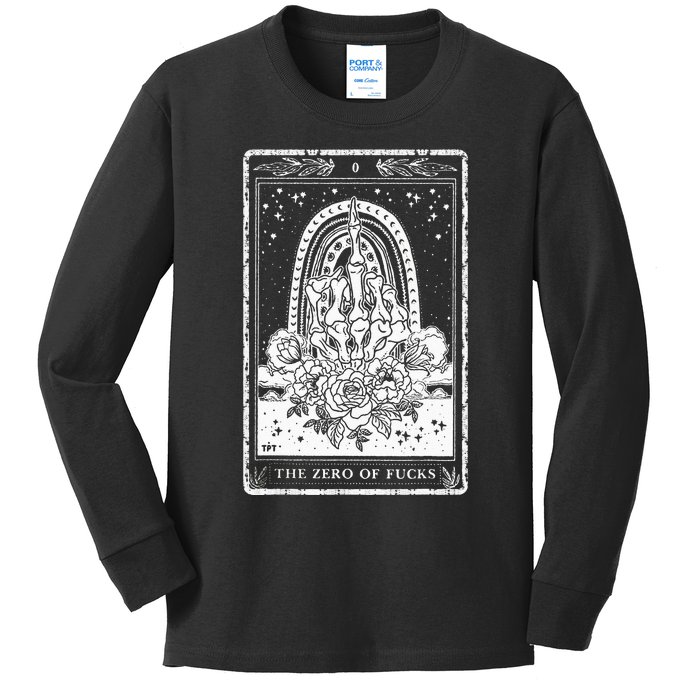 Funny Tarot Card Zero Of Fucks Occult Tarot Reader Reading Kids Long Sleeve Shirt