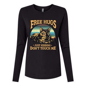 Free Tortoiseshell Cat Hugs Just Kidding Dont Touch Me Womens Cotton Relaxed Long Sleeve T-Shirt