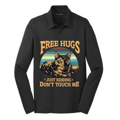 Free Tortoiseshell Cat Hugs Just Kidding Dont Touch Me Silk Touch Performance Long Sleeve Polo