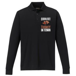 Funny Thanksgiving Coolest Turkey In Town Great Gift Performance Long Sleeve Polo