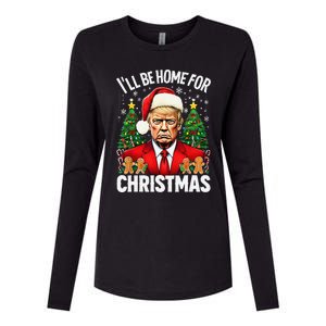 Funny Trump Christmas Santa Hat ILl Be Home For Christmas Womens Cotton Relaxed Long Sleeve T-Shirt