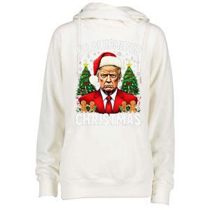 Funny Trump Christmas Santa Hat ILl Be Home For Christmas Womens Funnel Neck Pullover Hood