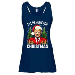 Funny Trump Christmas Santa Hat ILl Be Home For Christmas Ladies Essential Flowy Tank