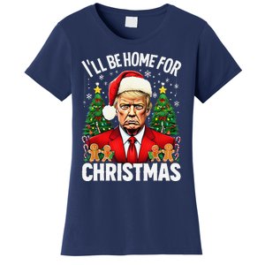 Funny Trump Christmas Santa Hat ILl Be Home For Christmas Women's T-Shirt