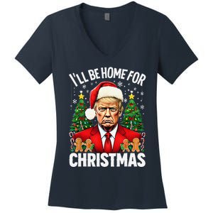 Funny Trump Christmas Santa Hat ILl Be Home For Christmas Women's V-Neck T-Shirt